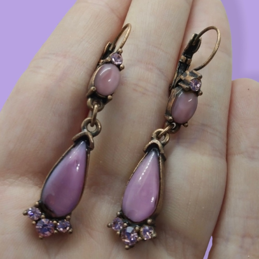 VINTAGE Arabian Pink Moonstone Quartz Earrings